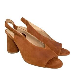 Madewell Alana Slingback in Amber-Cognac Suede | Sculptural Cylinder Heel | EUC